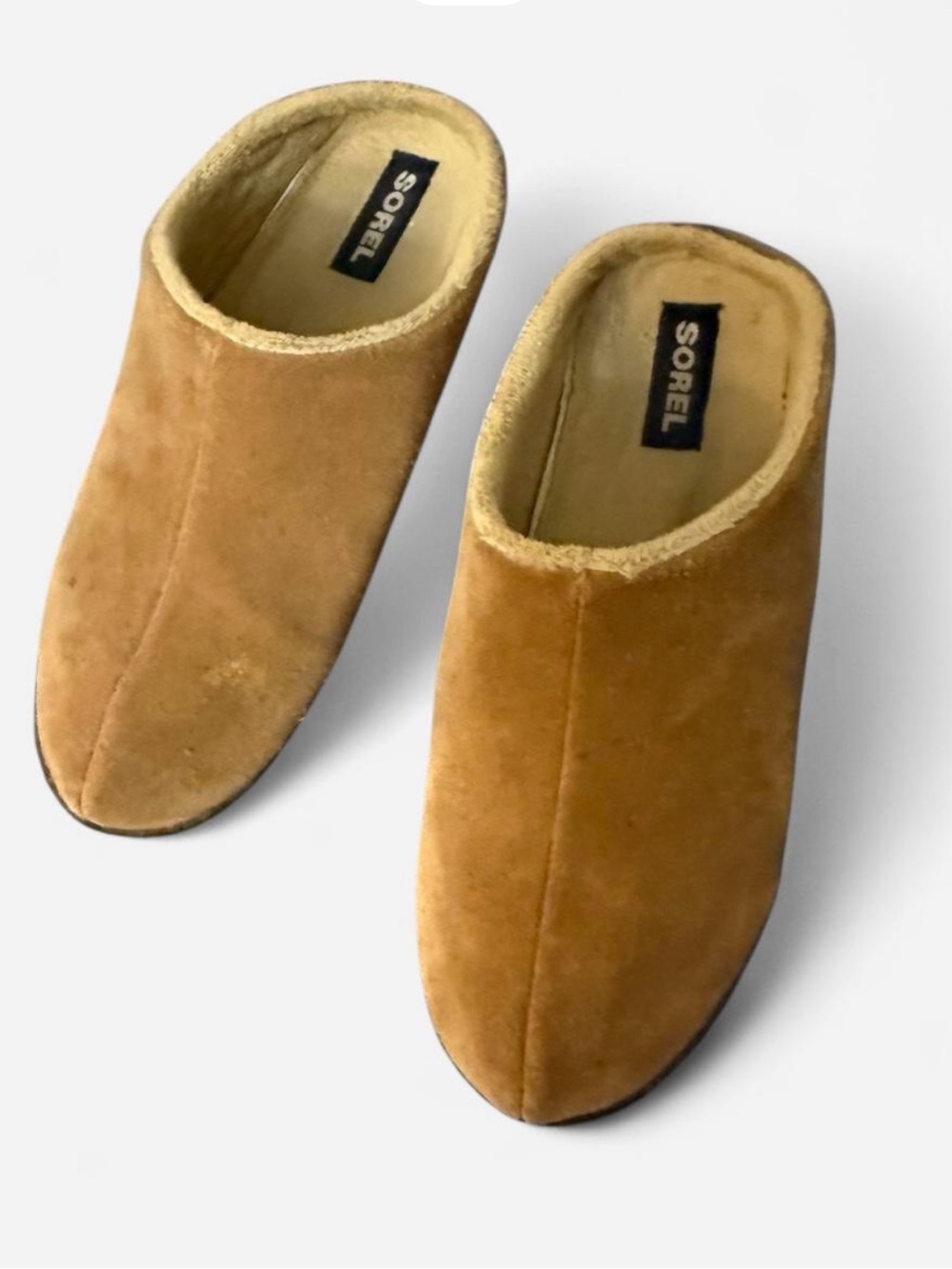 Sorel Tan Suede Shearling-Lined Mule Slippers